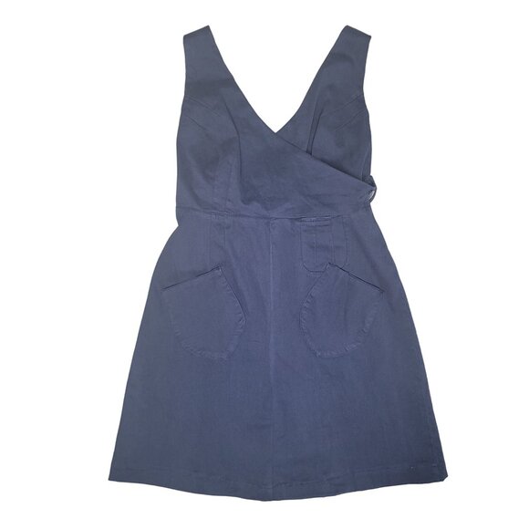 Anthropologie Chino Navy Blue Pinafore overall mini Dress With Pockets Size US 6 - Picture 5 of 5